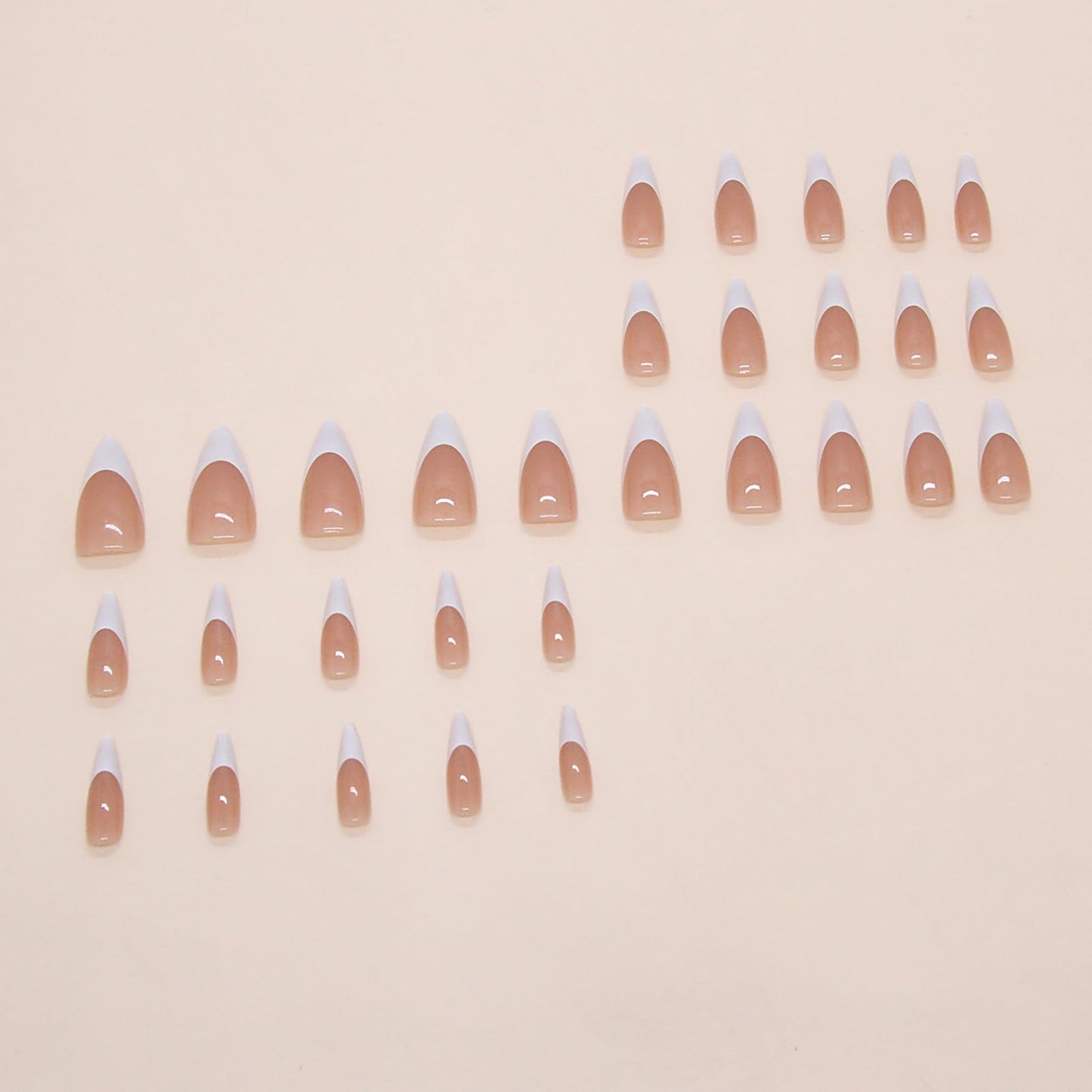 French Tip Press on Nails Medium Almond Fake Nails Nude Pink White Nails Press ons Acrylic Nails False Full Cover Artificial Stick on Nails for Women Girls 24 Pcs