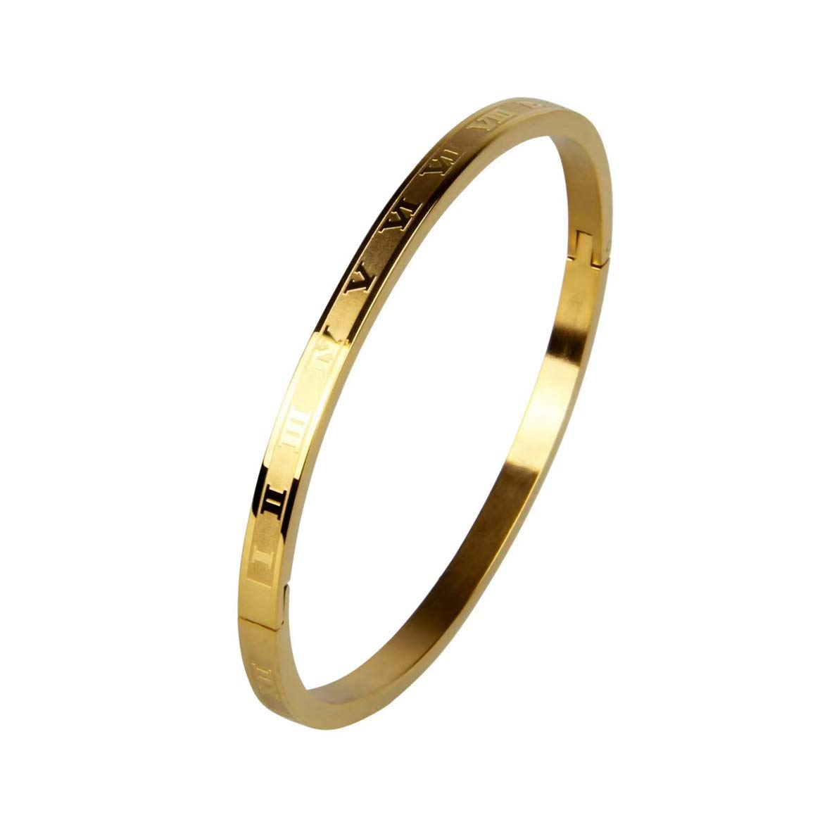 Jarlinwel Gold Silver Plated Bracelets for Men Women Roman Numeral Bangle Bracelet Stainless Steel Personalized Engraved Unisex Gift (Gold 4mm Womens)