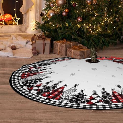 Christmas Tree Skirt 36inch Black Buffalo Plaid Farmhouse Decor