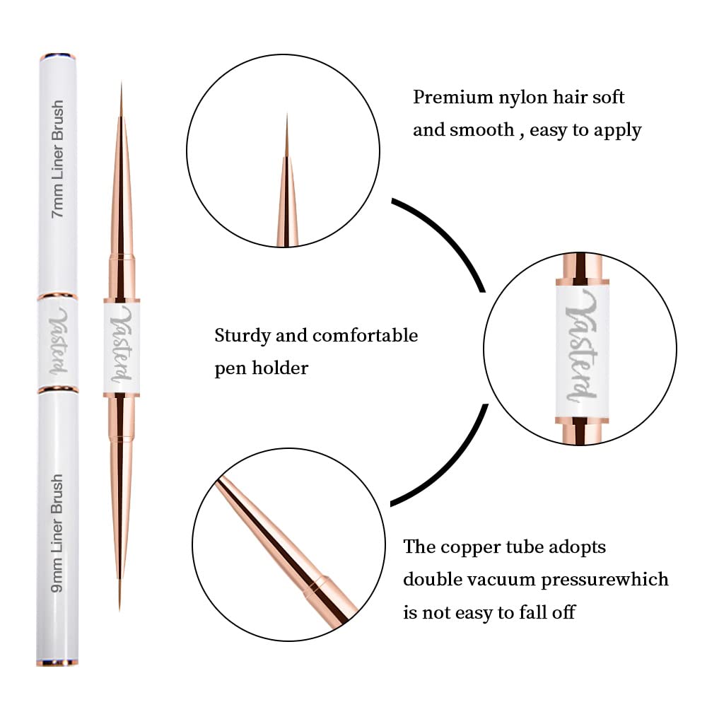 Yasterd Nail Art Brushes Set - Professional 5pcs Double-Ended Acrylic Nail Art Brushes Liner Detail Thin Brushes for Drawing Design Brushes Gel Builder Brushes 3D Nail Art Tools for Salon at Home DIY Manicure