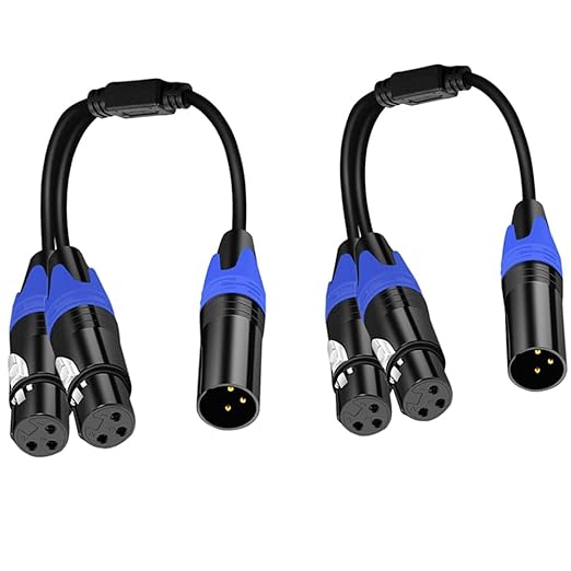 1 Male to 2 Female XLR Y Splitter Micrphone Cable,(11.8 inches / 2 Pack) 3pin Male to Dual Female Y-Splitter Balanced Mic Audio Cables for Stereo Mic to L & R Audio Track