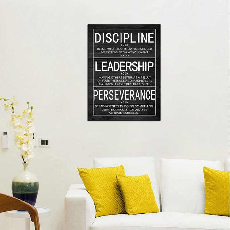 Discipline Noun Leadership Noun Perseverance Noun Inspirational Wall Art Positive Motivational Poster Canvas Painting Wall Art Framed Artwork Prints Picture for Living Room Office [18''Wx 24''H]