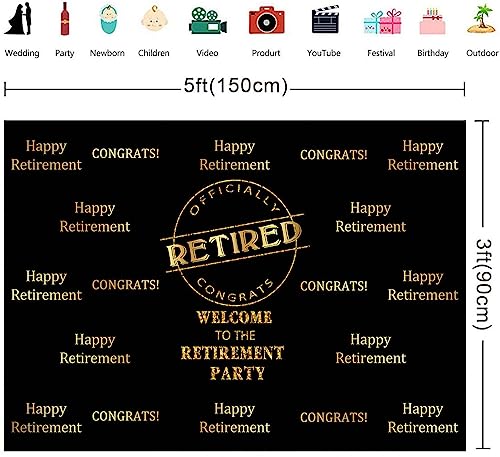 Officially Retired Black Golden Banner Backdrop for Photography, 5x3FT, Happy Retirement Party Background, Photo Booth Studio Props RBJMYLU222 - size: polyester microfiber fabric-5x3ft