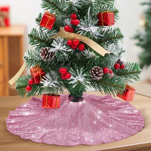 Poise3EHome Fuchsia Pink Christmas Tree Skirt, 24 Inch Sequin Tree Skirt