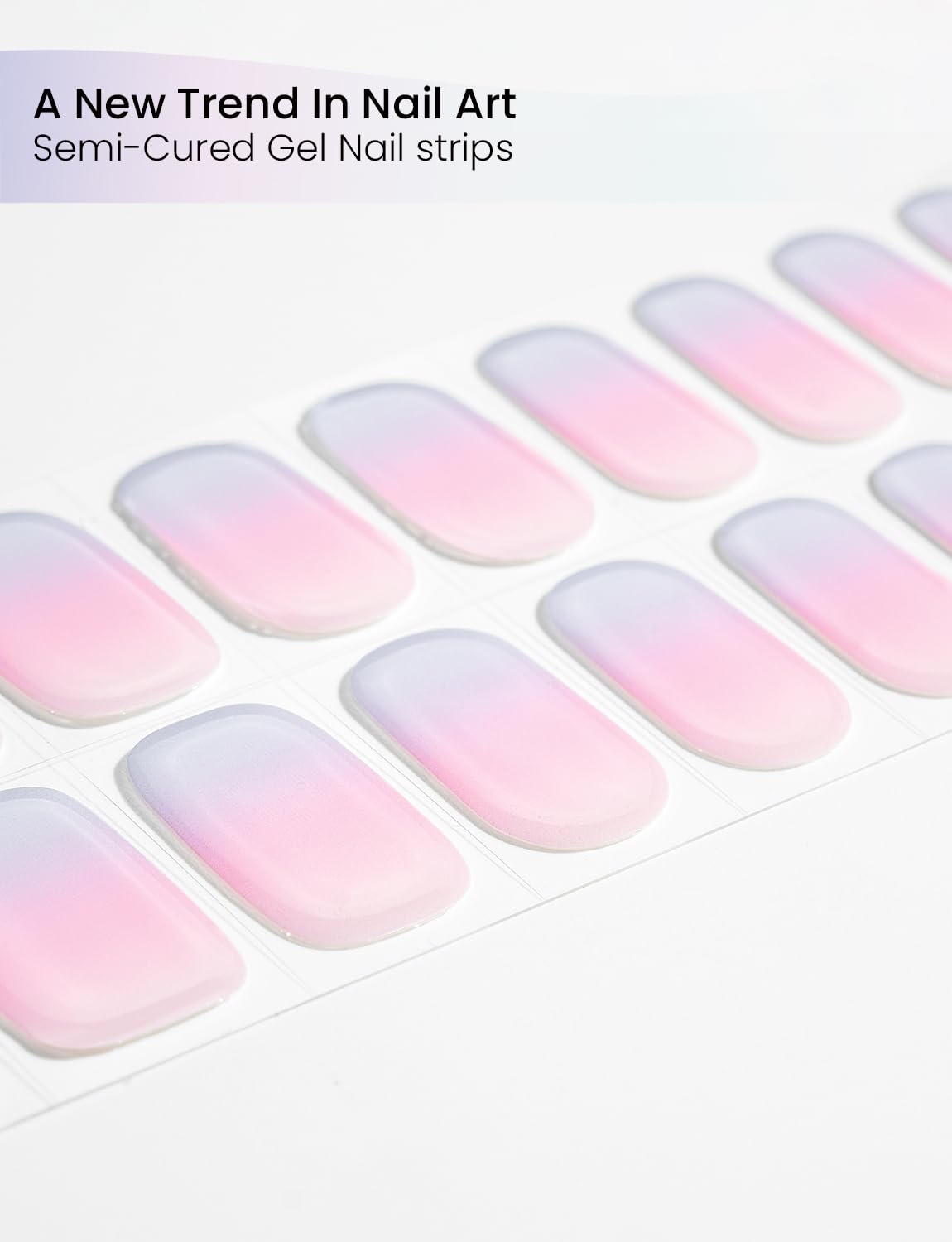 Oauee Semi Cured Gel Nail Strips | Built-In Gel Top Coat | UV Light Required | Salon Quality, Easy Application And Removal (Lilac Whispers）