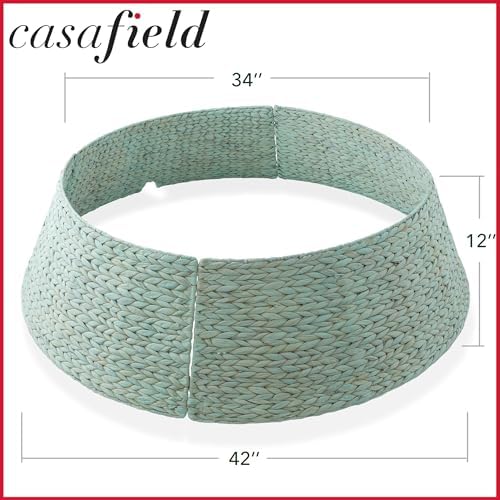 Casafield 42-Inch Christmas Tree Collar, Woven Water Hyacinth Tree Base Cover with Cord Cut Out, Seafoam