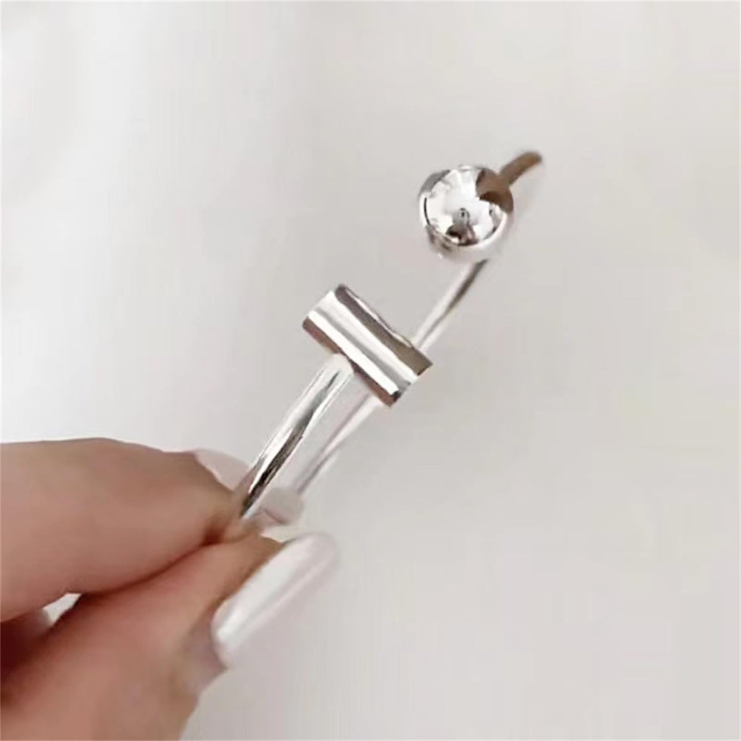 Handmade 925 Sterling Silver Bangle Bracelets For Women T-Shaped Open Cuff Bangles Simple Silver Bangle Bracelets Open Adjustable Bangles For Women Stackable Minimalist Bangle Jewelry Gifts For Women