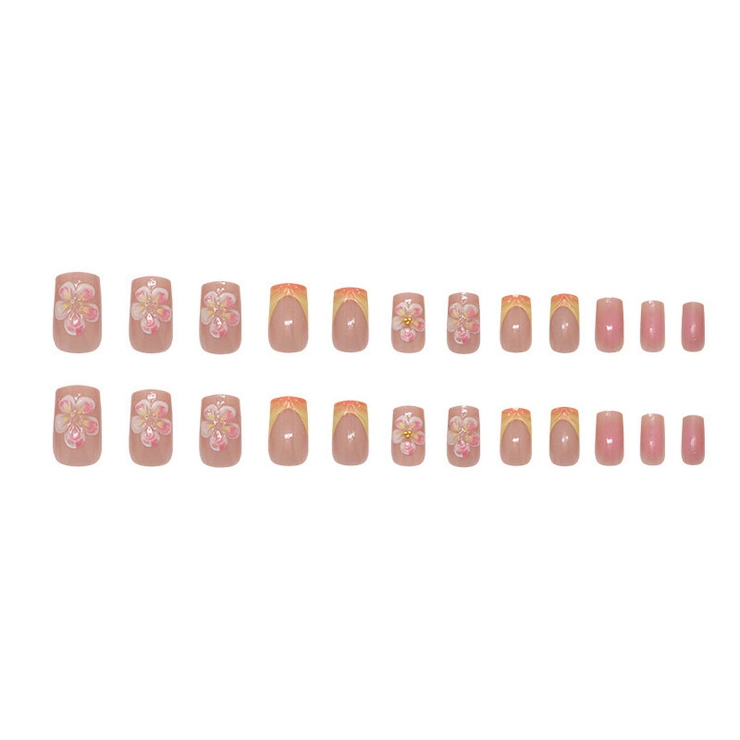 GRITOSE Pink Square Press-On False Nails with 3D Flower Design, 24 Pcs Set, Glossy Finish, Full Cover, Reusable, Summer Nails Art Kit for Women & Girls