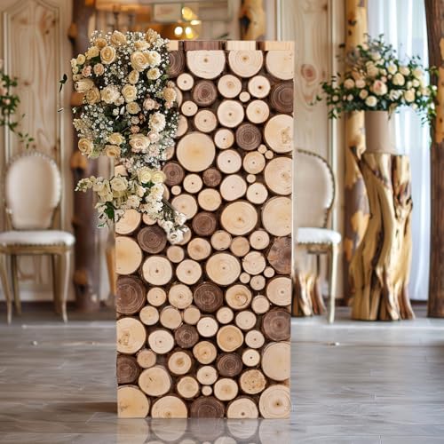Efavormart 24 inch Natural Wooden Slices Pillar Pedestal Stand, Rustic Wood Riser Rectangular Plant Stand for Wedding Aisle and Farmhouse Home Decor - size: 24"