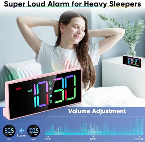Digital Alarm Clocks,Large Big Numbers Cute clocks for Bedrooms,college dormitories,Teens,Modern D??cor Plug in Clock with USB Charger Port Adjustable 3-Levels volume,5 Dimmers,Battery Backup (Pink)