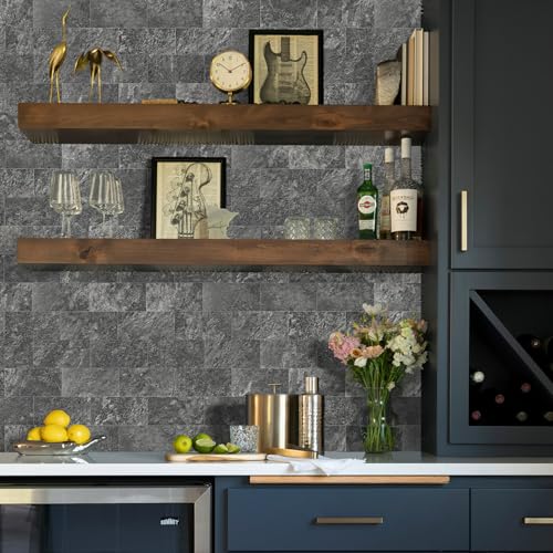 Vamos Tile 100 Pieces Peel and Stick Backsplash Tiles, 3" x 6" PVC Subway Tile, Black Slate Stick on Backsplash Tiles for Kitchen/Bathroom/Fireplace/Laundry/Camper - color: Black Slate