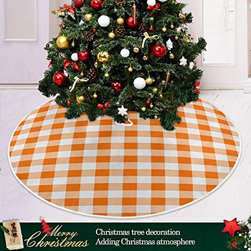 Fall Autumn Christmas Tree Skirt 48", Orange and White Plaid Xmas Tree Skirts Floor Door Mat Round Pad for Holiday Party Indoor Outdoor Home Decorations