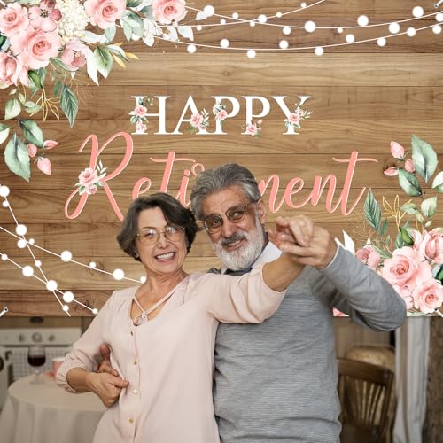 Mocsicka Rustic Retirement Backdrop Women Happy Retirement Party Decorations Pink Floral Retired Party Photo Booth Props (7x5ft) - size: 7x5ft