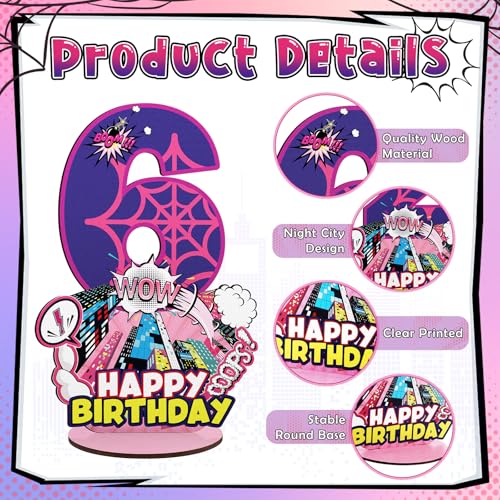 Baderke Pink Spider Theme Birthday Number Sign 16.7'' Purple Spider Birthday Centerpiece for Party Decor Wooden Table Photo Prop(6th) - style: 6th