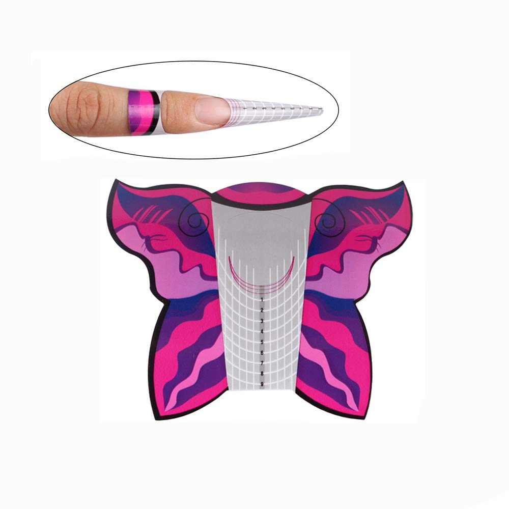 BeautyLeader 500 PCs Nail Forms Extension Guides for Poly Gel Acrylic UV Gel Nail Extention Tips Form Guide Sticker French DIY Tool Butterfly -Shape