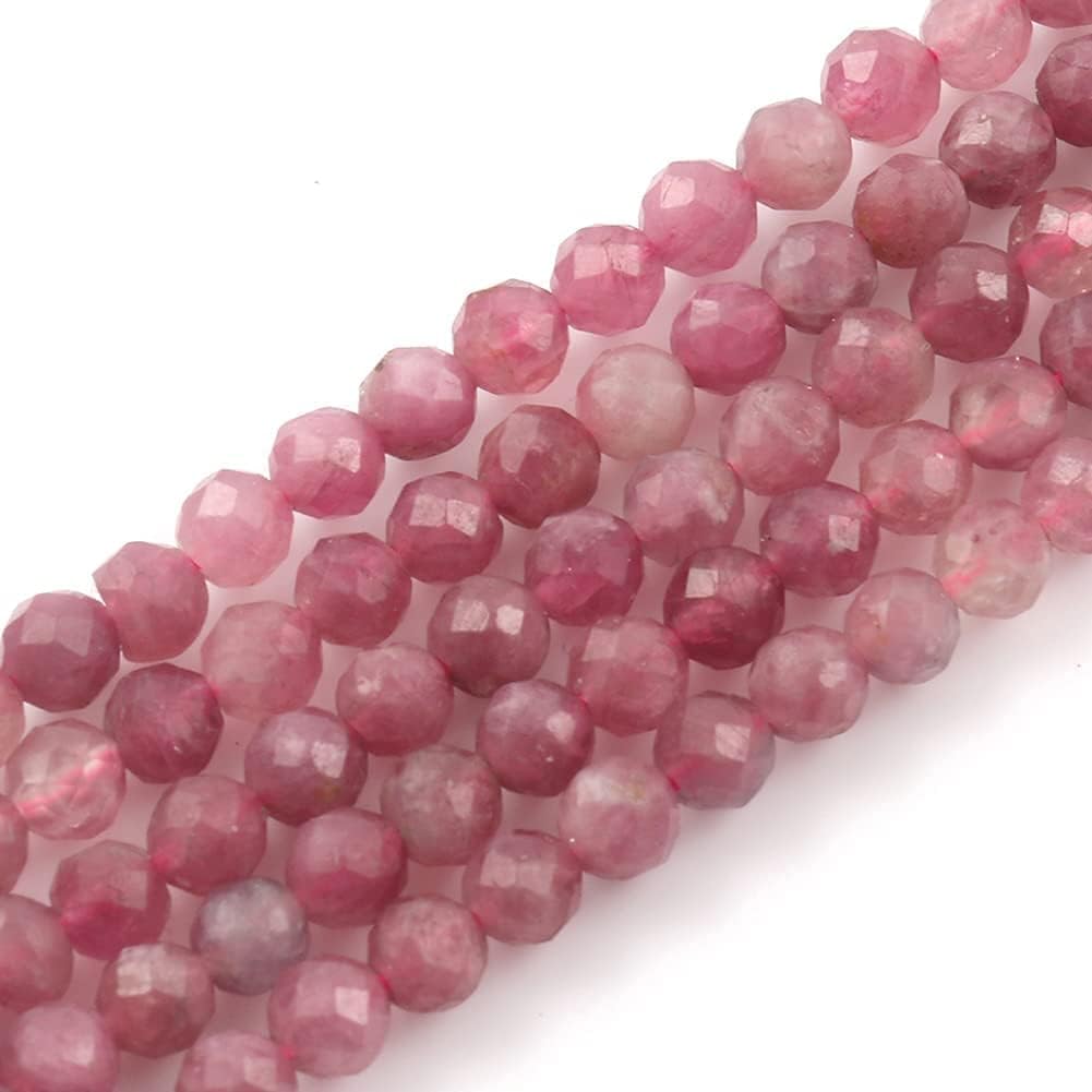 Song Xi 120pcs 3mm Natural Pink Tourmaline Gemstone Beads Faceted Round Loose Stone Beads for Jewelry Making (1 Strand)