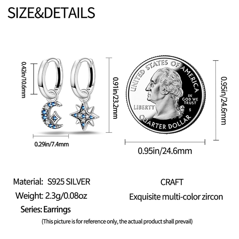 Cycuff 925 Sterling Silver Hoop Earrings Colorful Cubic Zirconia Jewelry Drop Earrings for Women Set Earring Presents for Her