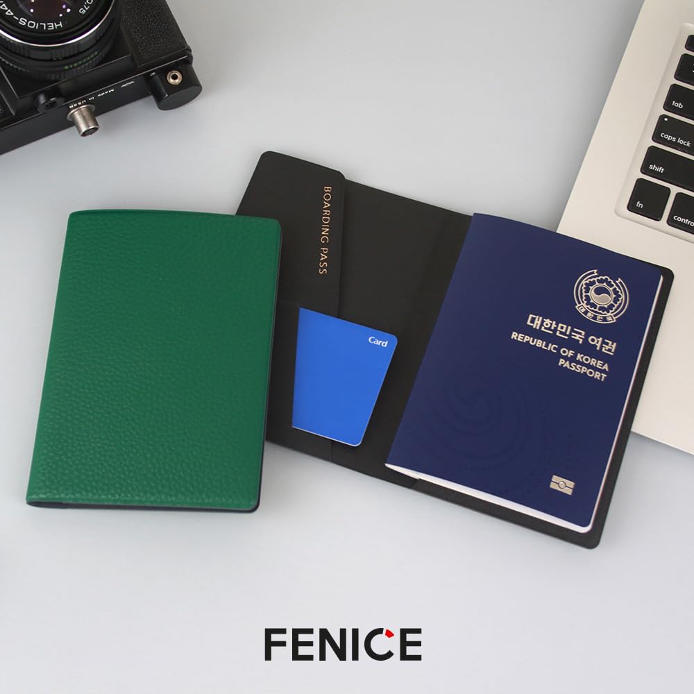 Fenice Classic Passport Cover Holder Wallet Case for Travel Essential RFID Blocking Vegan Leather Waterproof (RED)