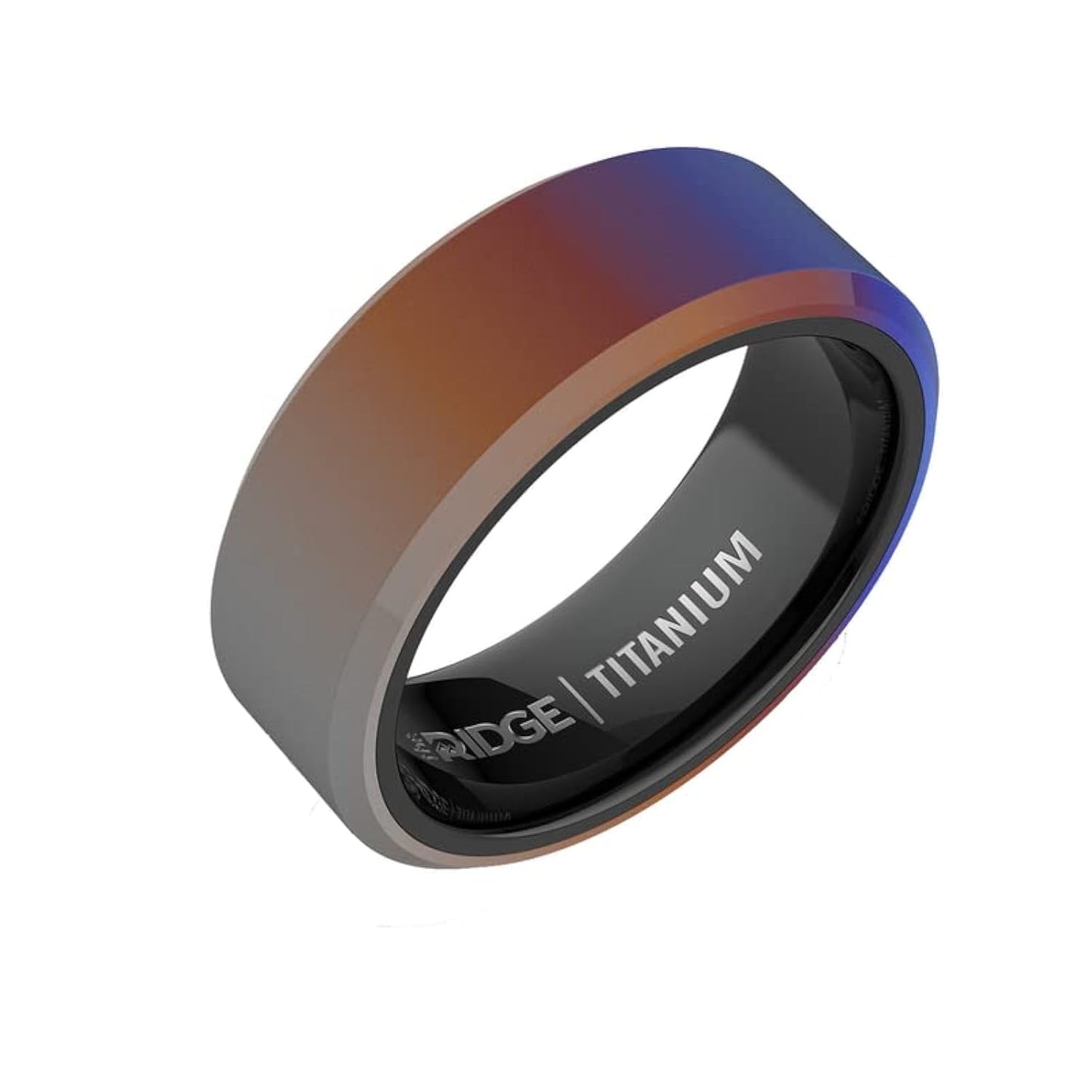 The Ridge Burnt Titanium Beveled Ring Comfort Fit Wedding Band - 13
