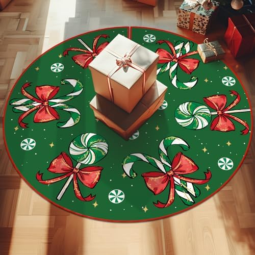 Christmas Tree Skirt Green Tree Skirts Candy Cane Decorations Xmas Tree Skirt Tree Mat 36 Inch Winter Christmas Decor for Home
