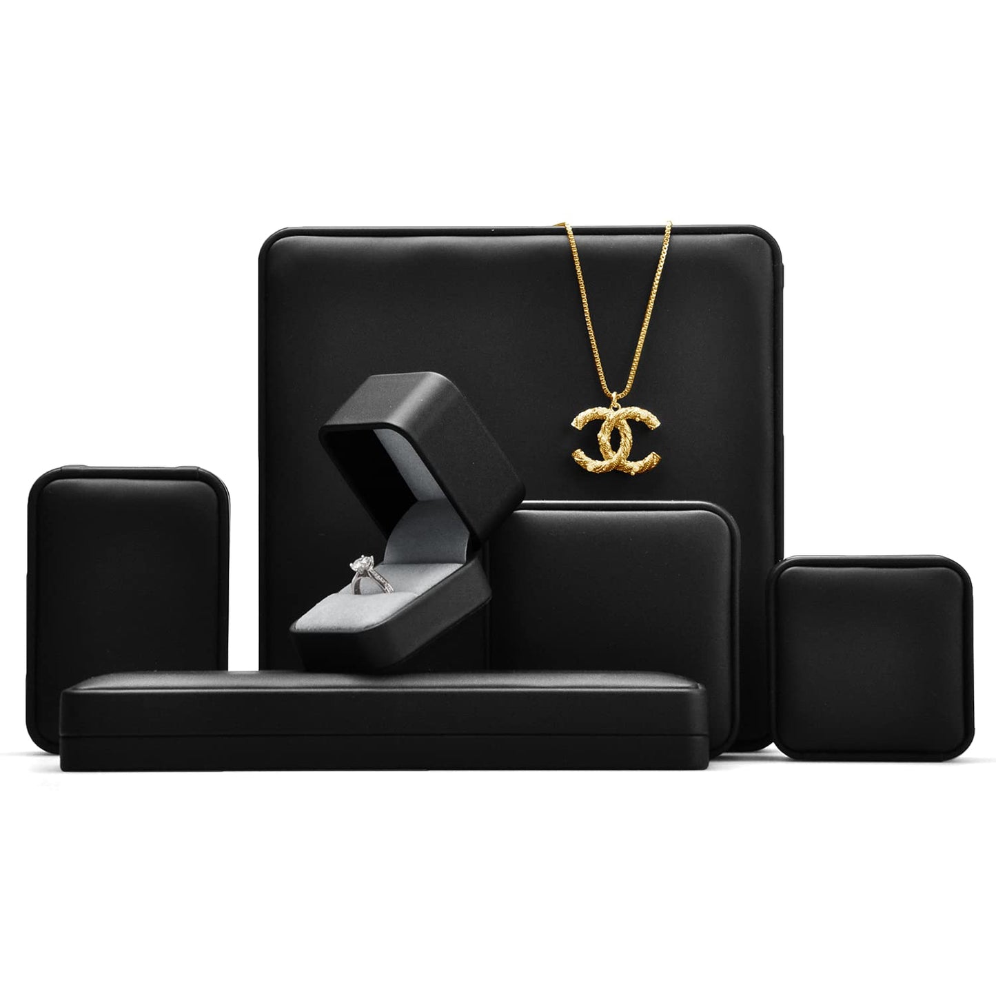 Oirlv Premium Leather Ring Box Small Black Ring Gift Box Proposal Wedding Engagement