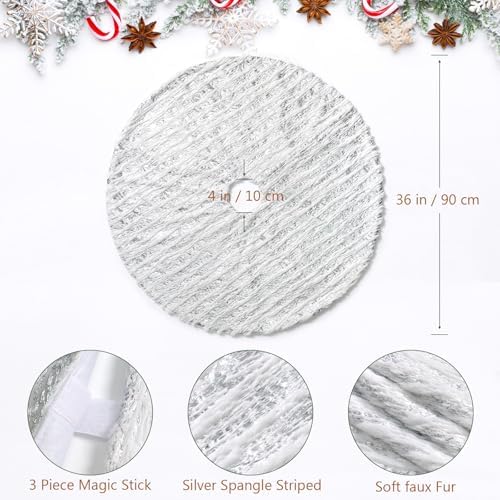 Xmas Tree Skirt White Bronzing Luxury Faux Fur Tree Skirt (Silver, 36in)