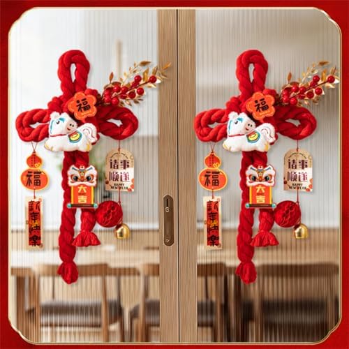 Handcrafted Cotton Thread Chinese Knot Ornament New Year Pendant for Holiday Parties and Gifting Easy Install Cotton Knot Wall Pendant with Hook for Holiday Parties Social