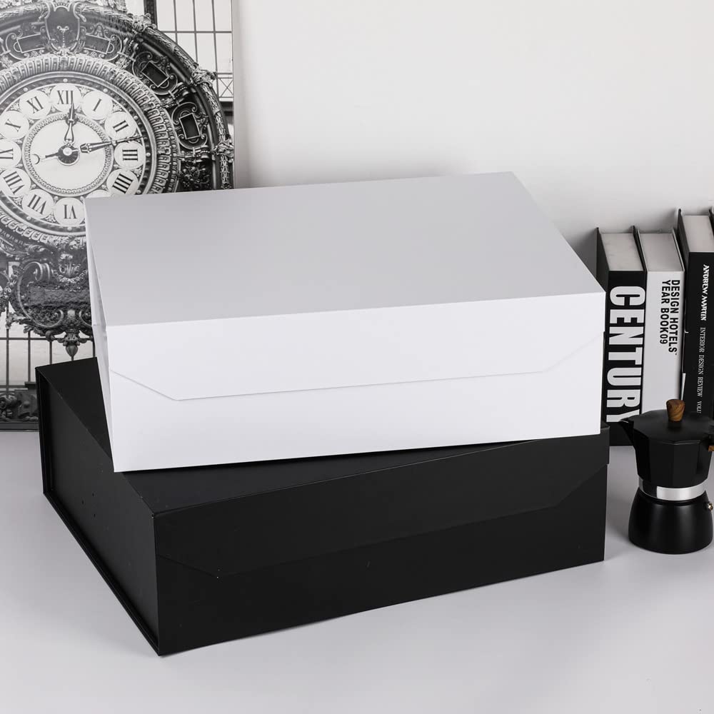 PACKGILO 1 Pcs Matte White Extra Large Gift Box with Lid, 19x16x6 Inches, Hard Magnetic Giant Gift Boxes for Presents Clothes Robe Wedding Dress Sweater,Reusable Foldable Bridesmaid Proposal Box