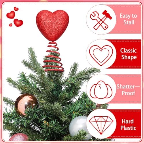 5 Inch Mini Valentine Day Tree Topper Glitter Hearts Tree Topper for Mini Trees Heart Decorations for Valentine's Day Party Holiday Ornament Home Decoration