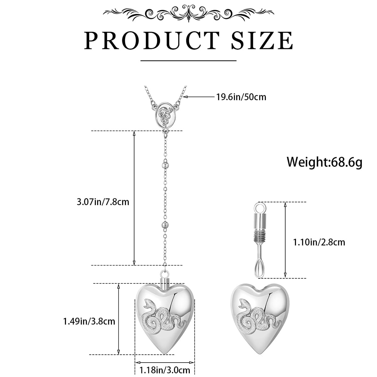 Heart Serpent Pendant Necklace Silver Stash Necklace With Spoon Solid Silver Plated Necklaces Jewelry Gift for Women