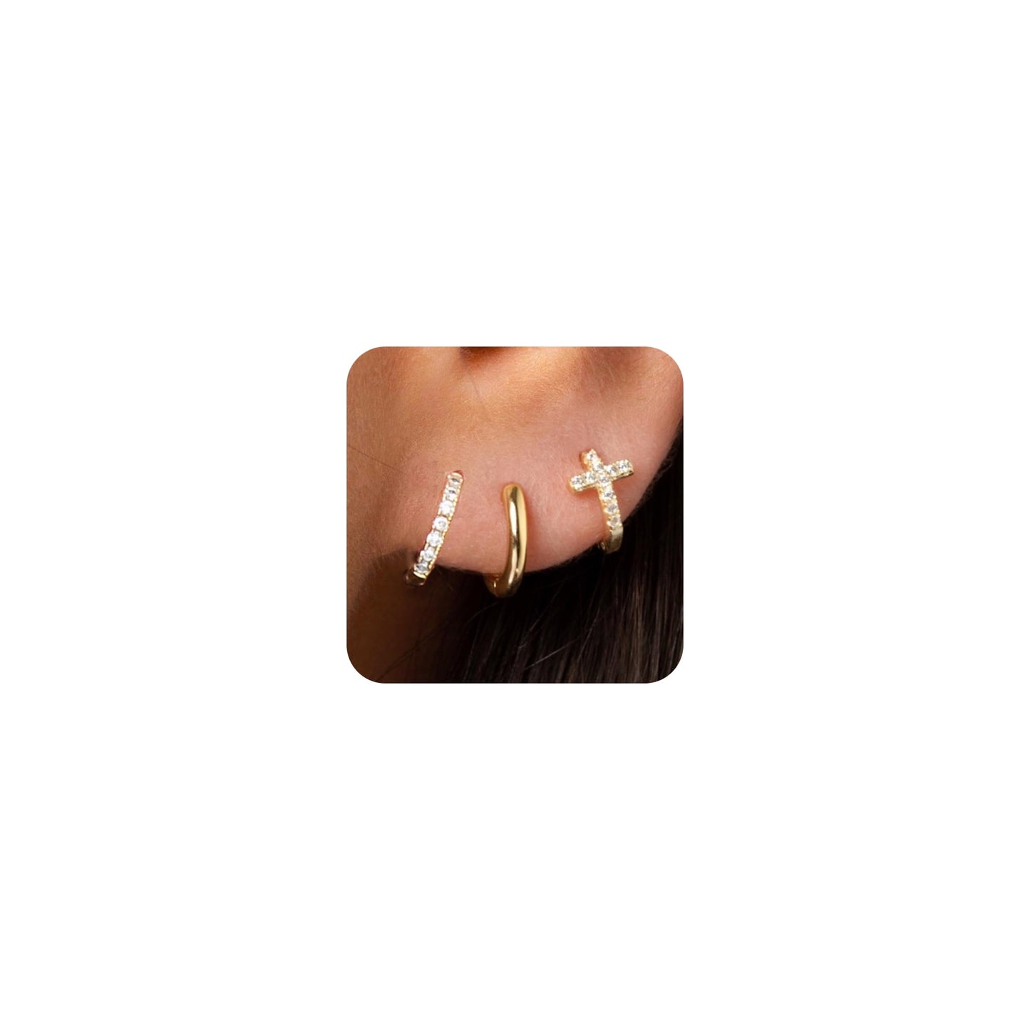 DORANA Small Gold Cross Hoop Earrings Set for Women 925 Sterling Silver Huggie Earrings Non Tarnish Stackable Earring Sets for Multiple Piercing Cross Earring