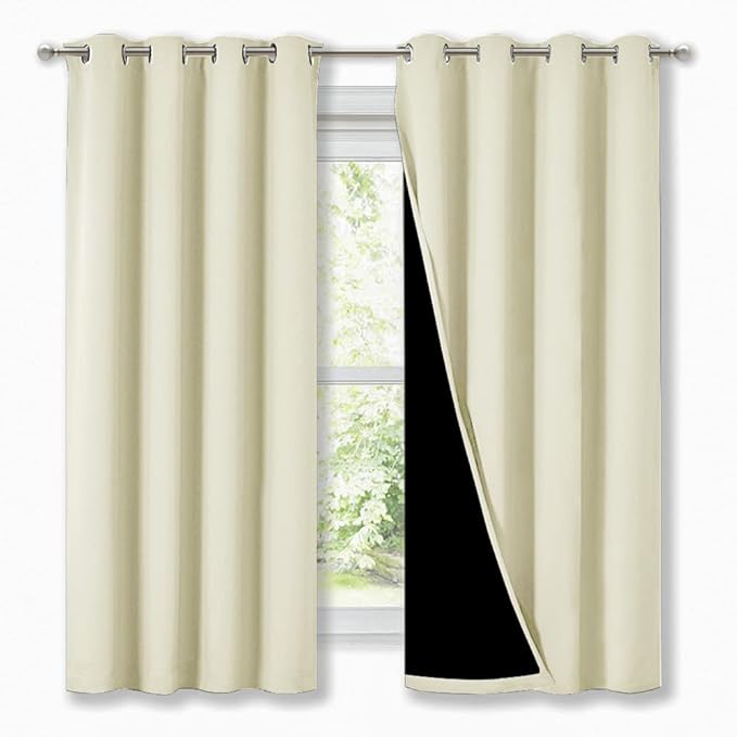 NICETOWN 100% Blackout Blinds, Set of 2, 46" x 45", Beige, Laundry Room Decor Window Treatment Curtains for Large Patio Sliding Door, Thermal Insulated Curtains for Bedroom