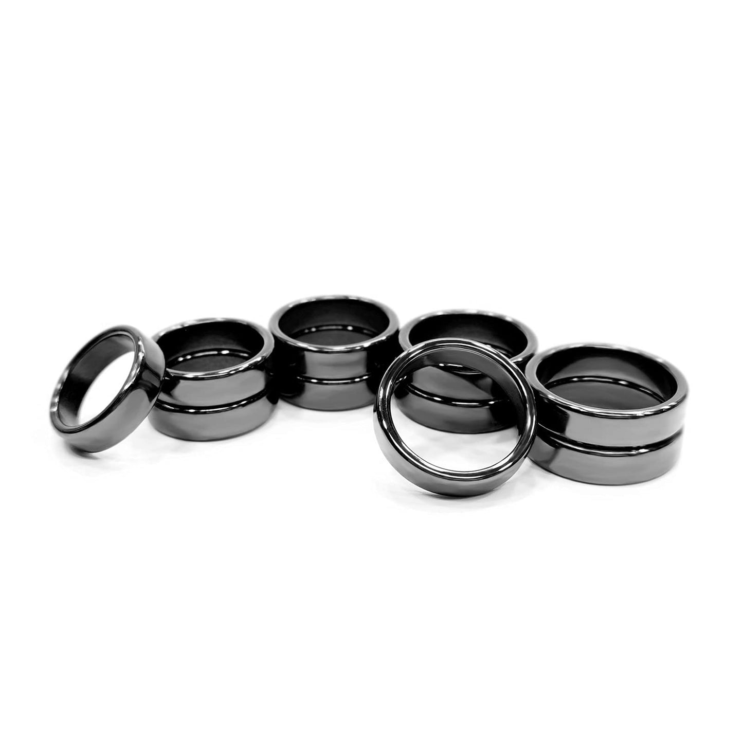 Morchic 10Pcs Pack Magnetic Hematite Stone Rings for Women & Men, Unisex Flat Band Set (6mm Width) - Mixed Sizes 6-12, Chakra Balancing, Polished Gemstone, Gift Ready