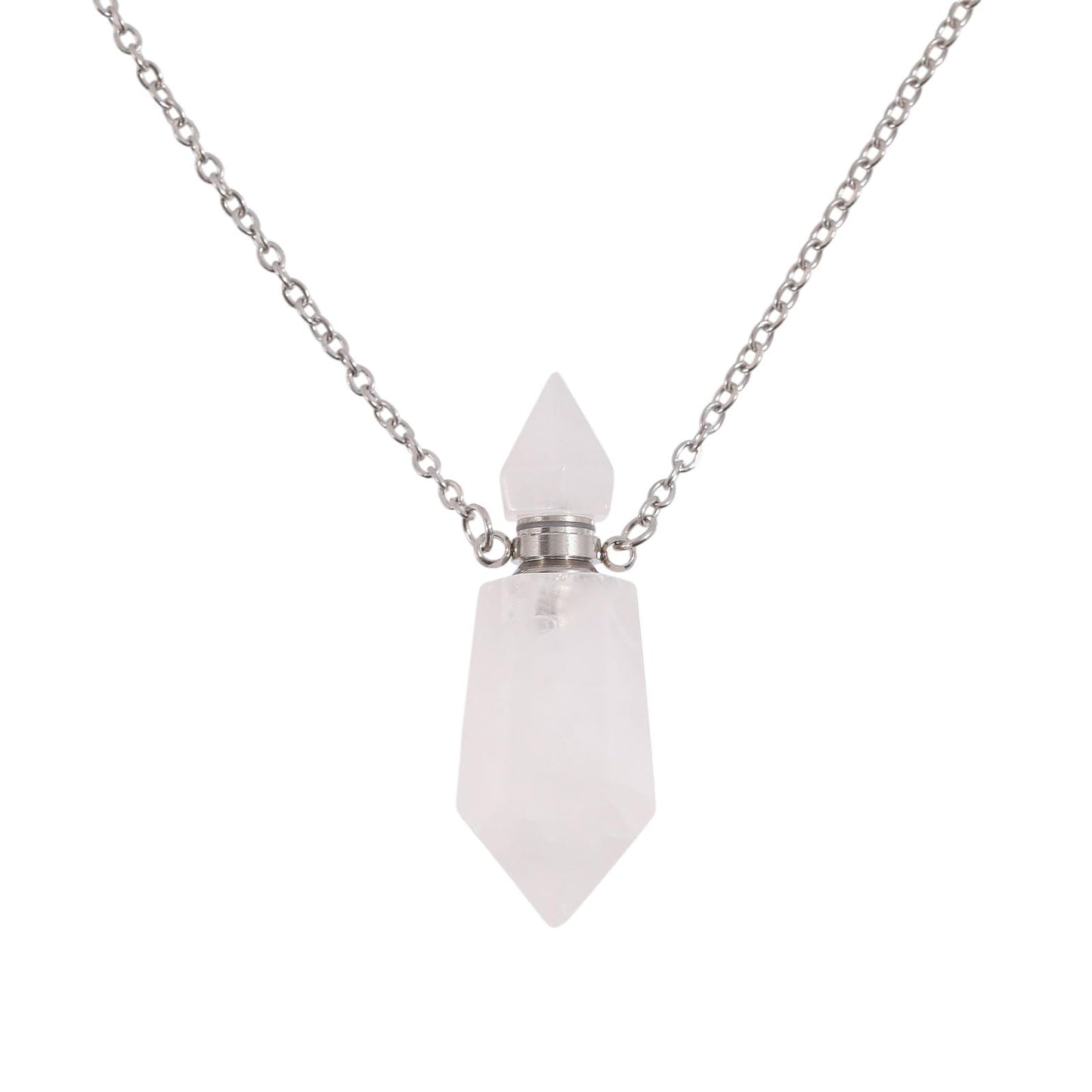 CONCHLERY Perfume Bottle Necklace Natural Stone Essential Oil Diffuser Perfume Bottle Pendant with Alloy Chain for Womens Vial Pendant Necklace Jewelry Unique Gift, White