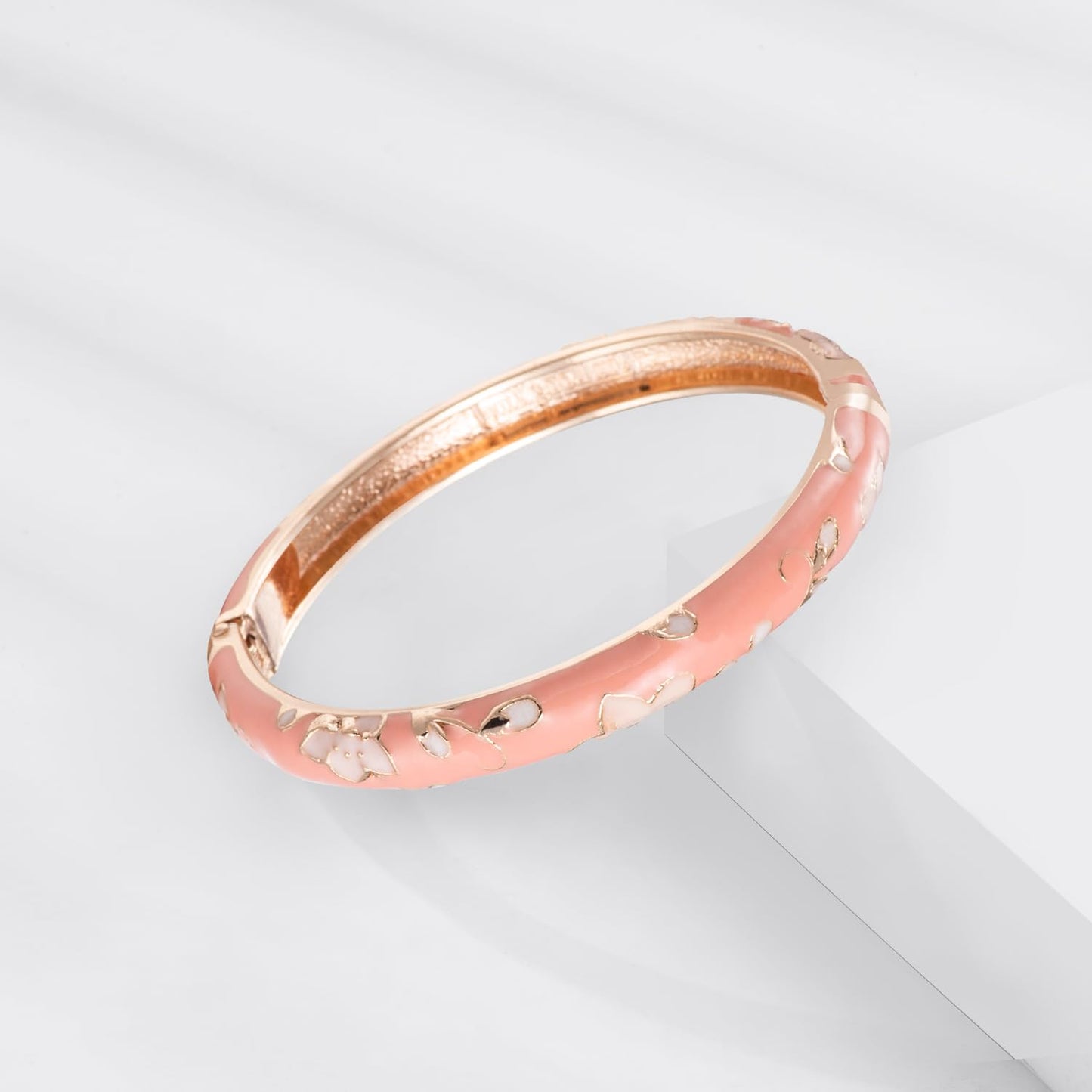 UJOY Vintage Jewelry Cloisonne Handcrafted Enameled Gorgeous Rhinestone Rose Hinged Cuff Bracelet Bangles Gifts 88A10-3PCS Pink