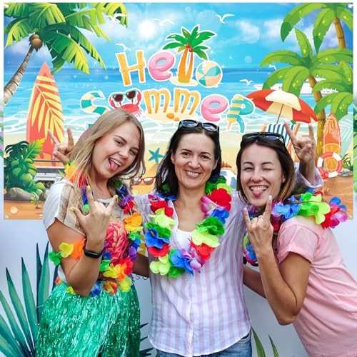 Hello Summer Beach Photo Backdrop, Schools Out for Summer Backdrop, End of School Year Party Decorations, 71 x 43 Inch