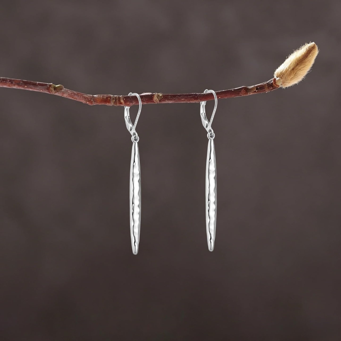 Hammered 925 Sterling Silver Dangle Earrings for Women Lightweight Leverback Drop Earrings Jewelry Gift