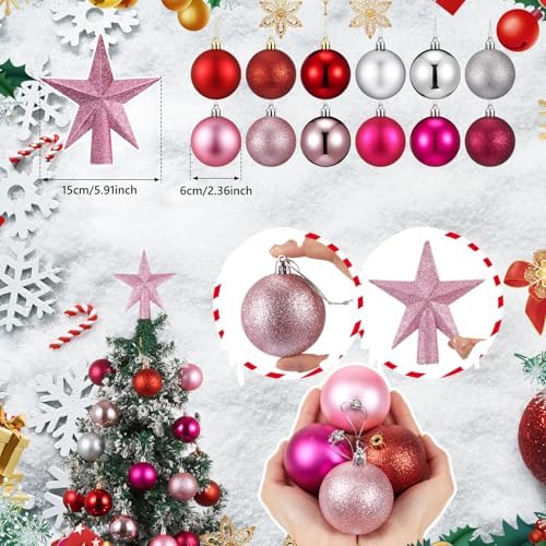 RoundFunny 25 Pcs Mini Valentine's Balls Ornaments Set Valentine's Day Ball Topper Star Tree Hanging Ornaments for Party Decoration(Fresh Colors)