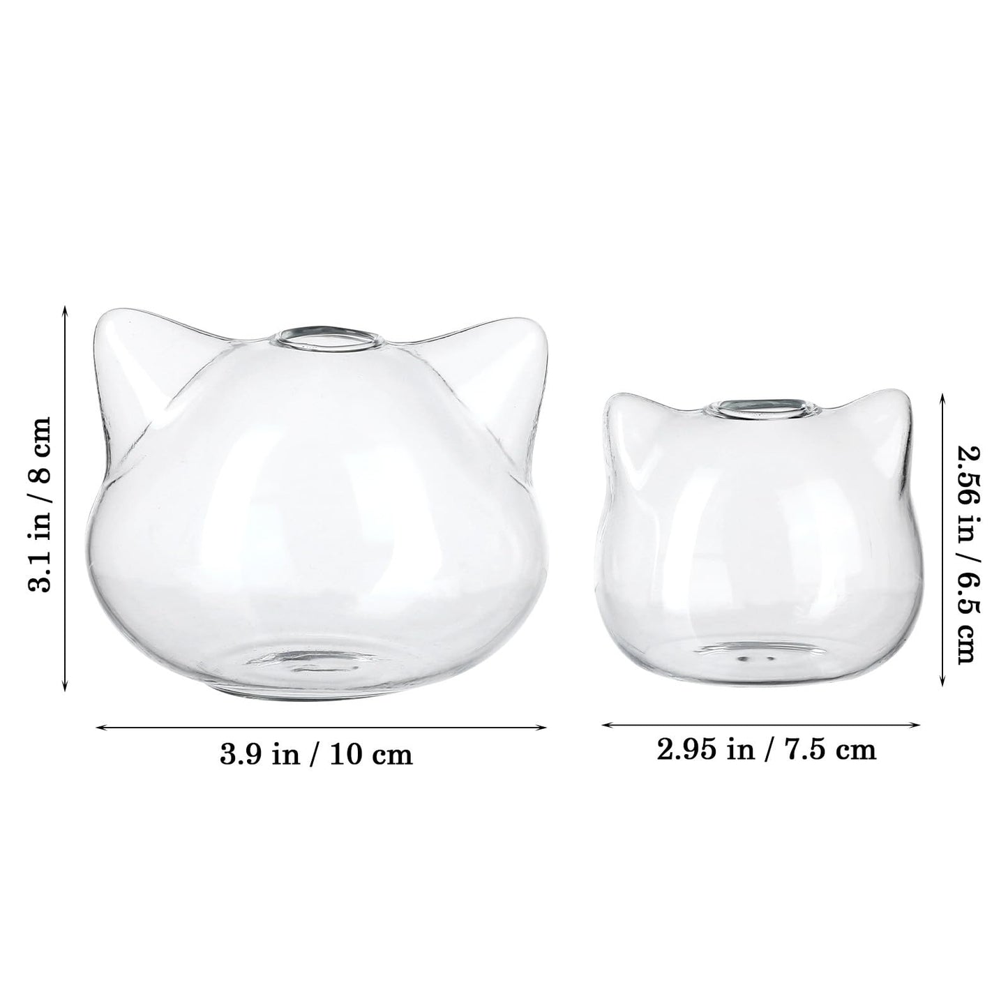 LOEFLIFA 2pcs Cat Shape Glass Hydroponic Vase Set, Small Portable Green Plant Terrarium Vases for Desktop Home Office Décor