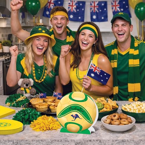 Beistle Australia Soccer 3-D Centerpieces – 2 Pack, Fold-Out Table Decorations, Green and Yellow Football Party Décor for Australian Themed Events, Sports Banquets, Team Celebrations & Displays, 9¼"