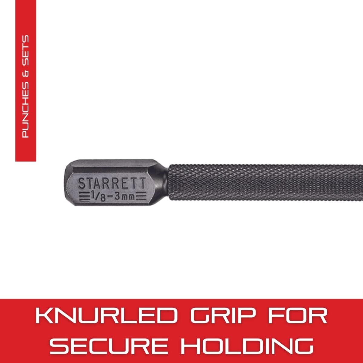 Starrett Nail Set with Large Square Head, Beveled End and Knurled Grip for Secure Holding - Hardened and Tempered Steel, 4" Length, 1/8" Punch Diameter - 800D