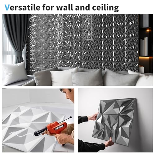 Art3d 33-Pack 3D Wall Panels - Diamond Textured Feature Paneling for Gaming, Living Room, TV Wall - 12 x 12 inch Silver - color: ‎Silver, size: 12x12 Inch 33 pcs