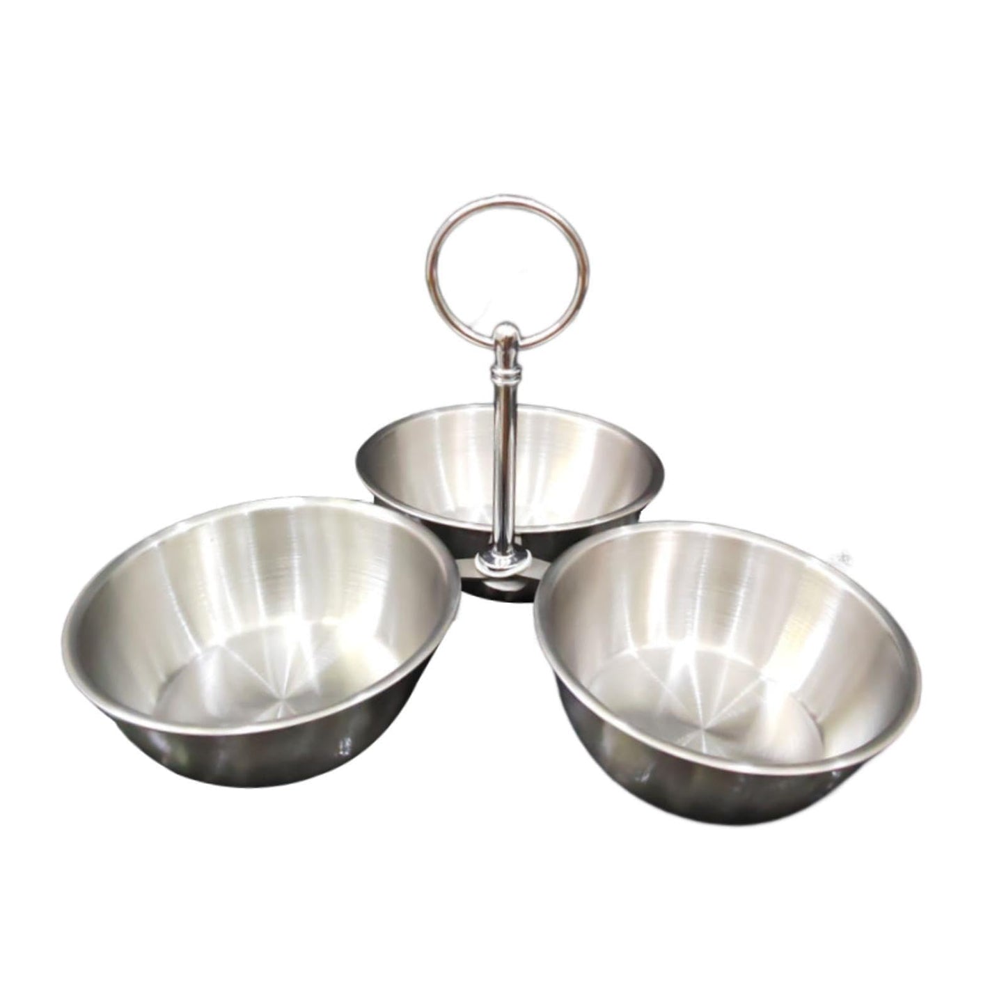 YWJLQH Snack Serving Bowl, 3 Compartment Stainless Steel Snack Stand with Bowls, Divided Serving Tray for Candy Dessert Snacks, Silver