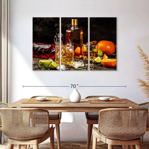 ElephantStock - Citrus Whiskey And Cigar Wall Art - Horizontal Multi Panel Canvas - 3 Piece Living Room Wall Decor - Photography Food And Drink Multi Piece Wall Art - Brown And Gray Decor - 57" x 36" - size: 57"L x 36"W