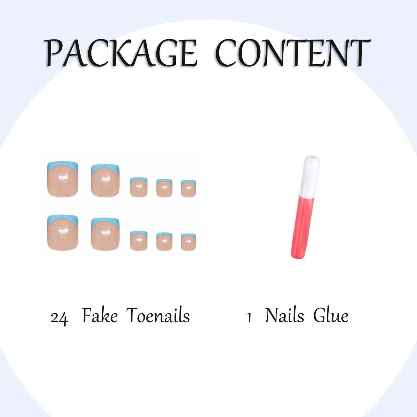 MERVF Blue French Tip Press on Fake Fingernails and Toenails Matching Set