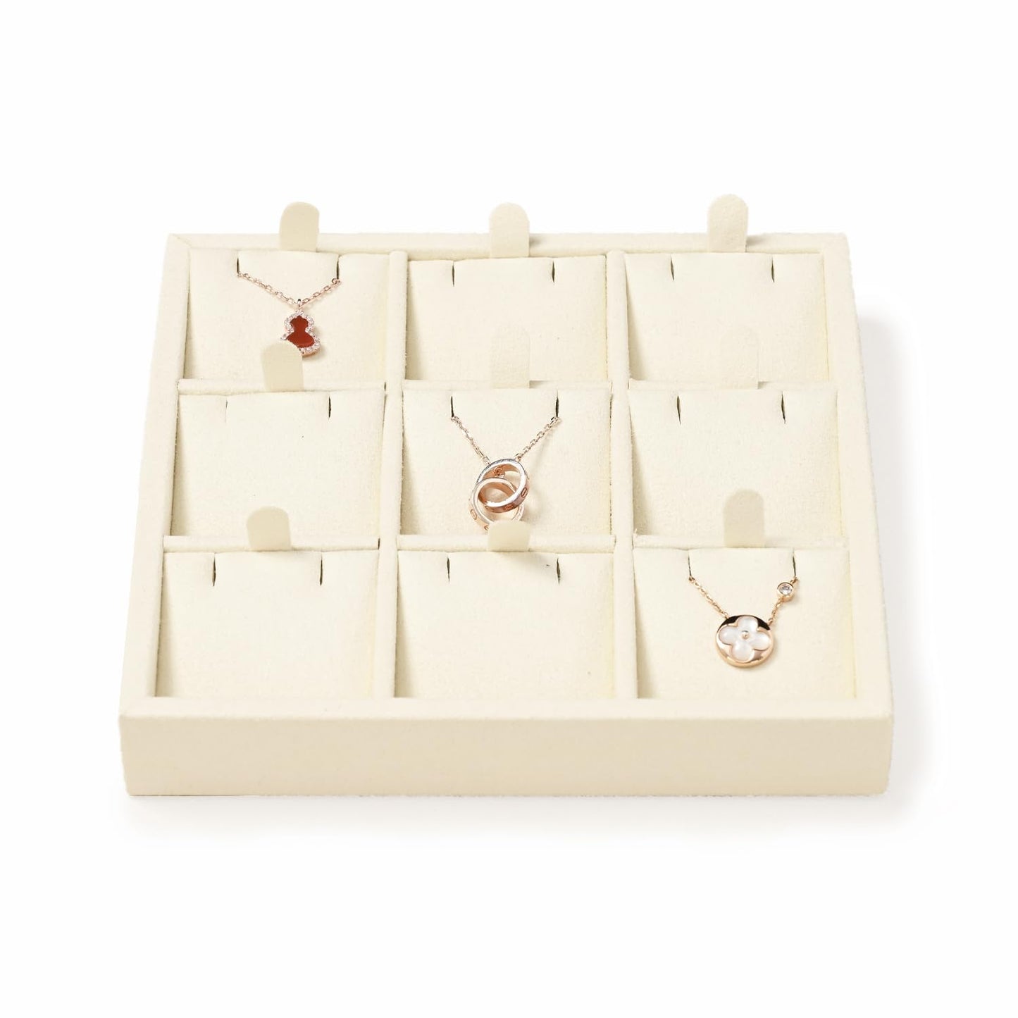 Oirlv Microfiber 9 Slots Jewelry Pendant Display Tray Jewelry Necklace Organizer Display Tray(Beige)