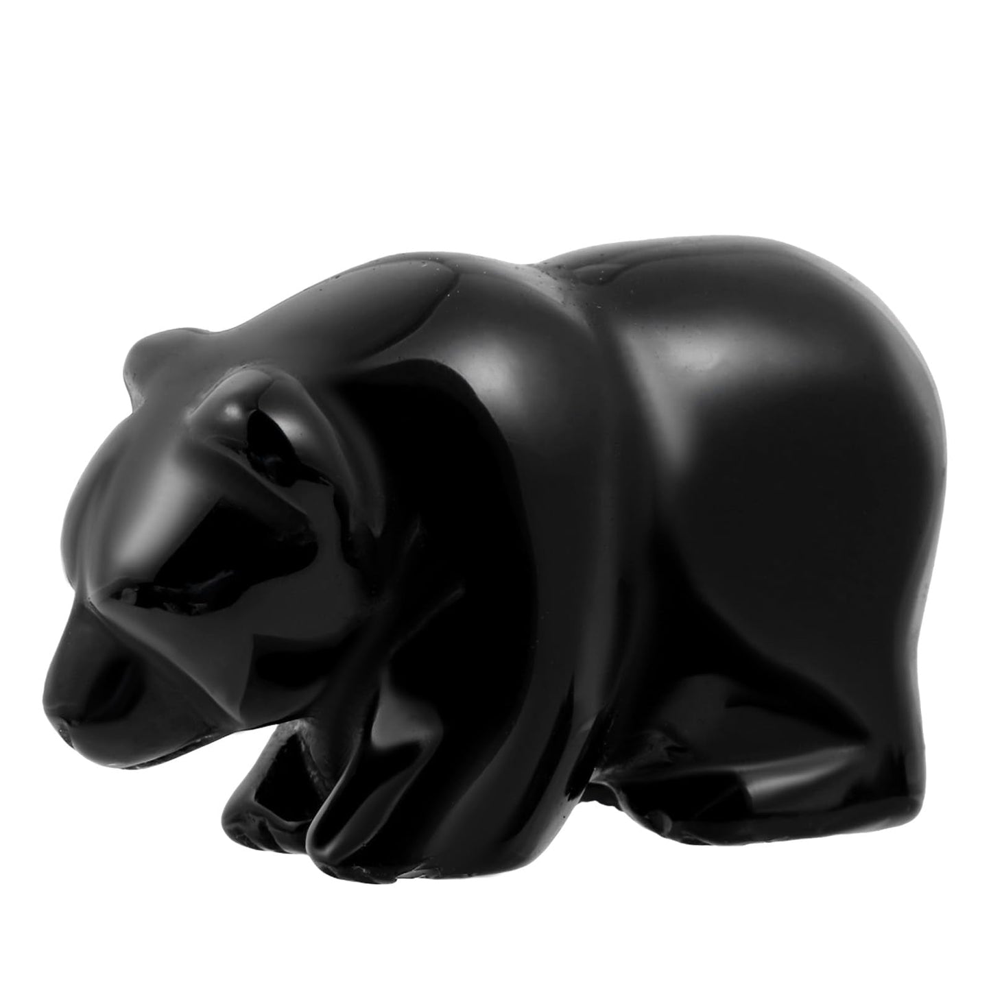 SMQ 2" Crystal Bear Statue, Natural Gemstone Handmade Figurine Sculpture, Healing Crystal Animal Stone Office Home Decor Collectibles Gift (Black Obsidian)
