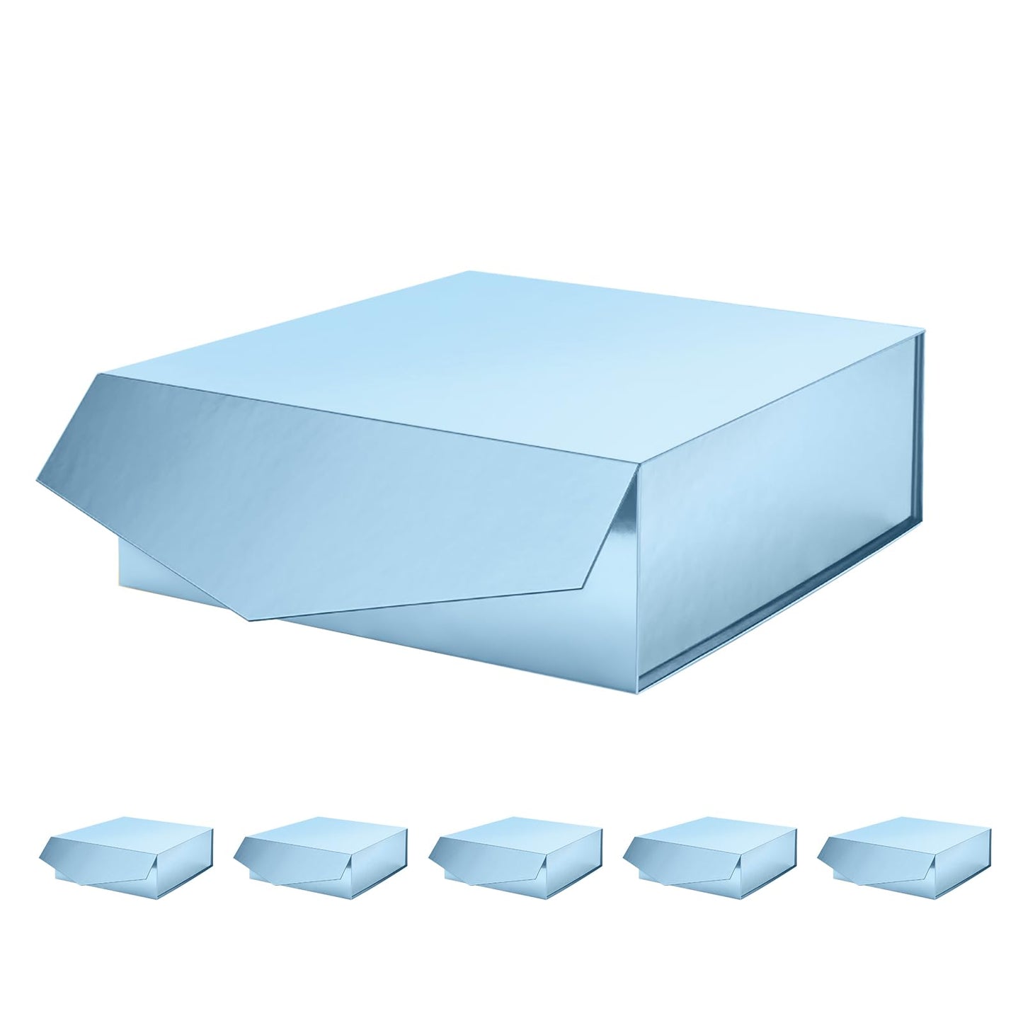 MALICPLUS 6 Gift Boxes with Lids 9x9x3.4 Inches, Light Blue Bridesmaids Proposal Boxes with Magnetic Closure for All Occasion (Glossy Blue)