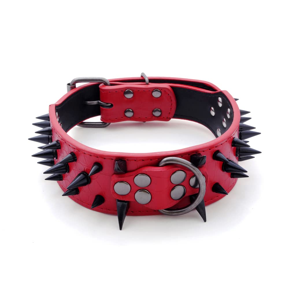 Serijoars Spiked Studded Dog Collar, PU Leather Dog Collar, Adjustable Pet Collars for Medium or Large Breed Pet (M, Pink)