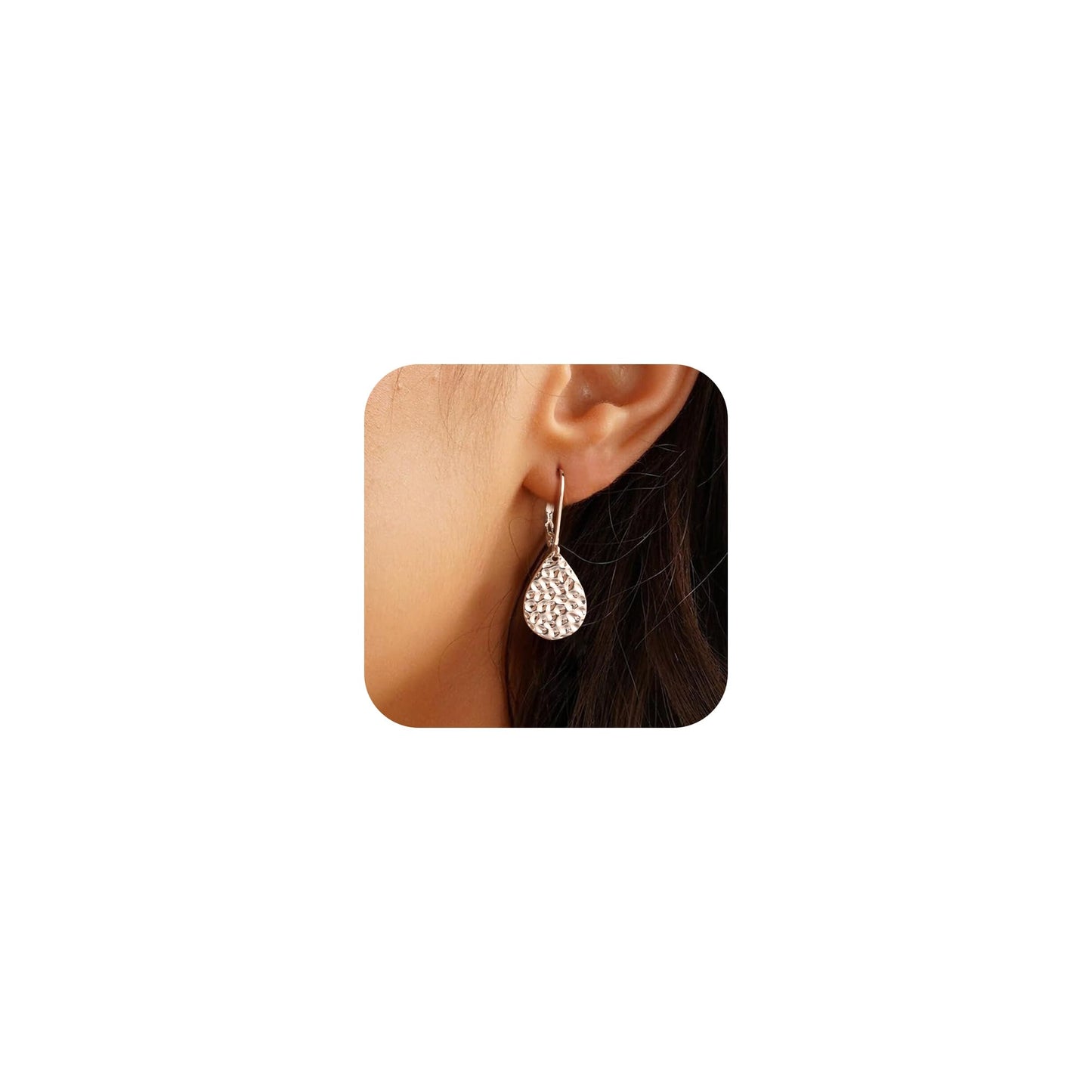 ALEXCRAFT Sterling Silver Teardrop Dangle Earrings for Women Hypoallergenic Silver Earrings Leverback Teardrop Dangling Earring Hammered Drop Dangle Earings for Women Jewelry Gifts